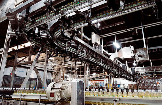 bottle conveyor in large factory